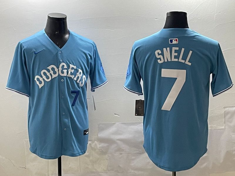 Men Los Angeles Dodgers 7 Snell Light Blue Joint Name 2025 Nike MLB Jersey style 8